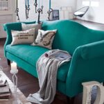 turquoise sofa with bow tie