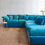 turquoise corner sofa with cushions