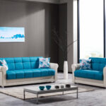 turquoise sofa with white