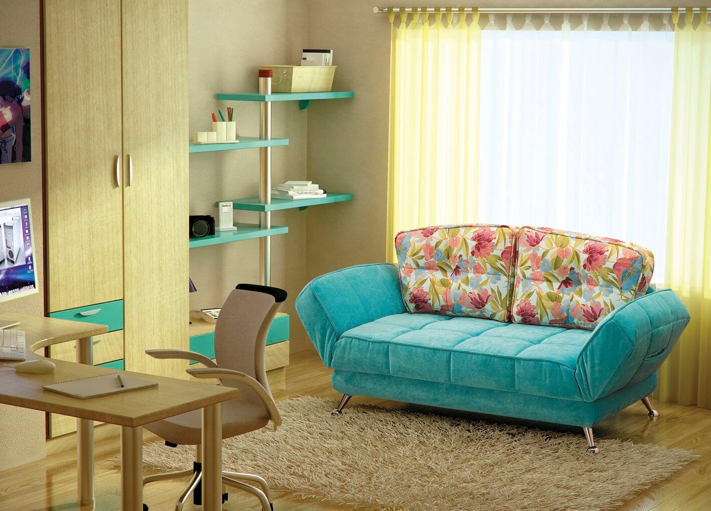 sofa in the nursery turquoise