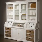 white kitchen sideboard with baskets