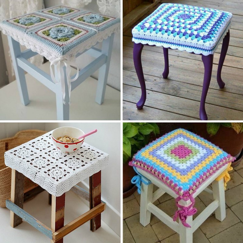 idées de photo de couverture de tabouret au crochet