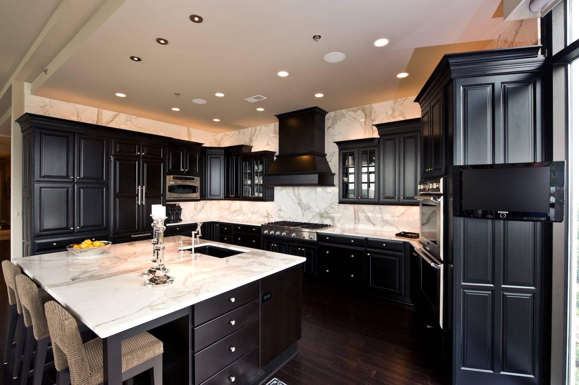 black furniture in the kitchen