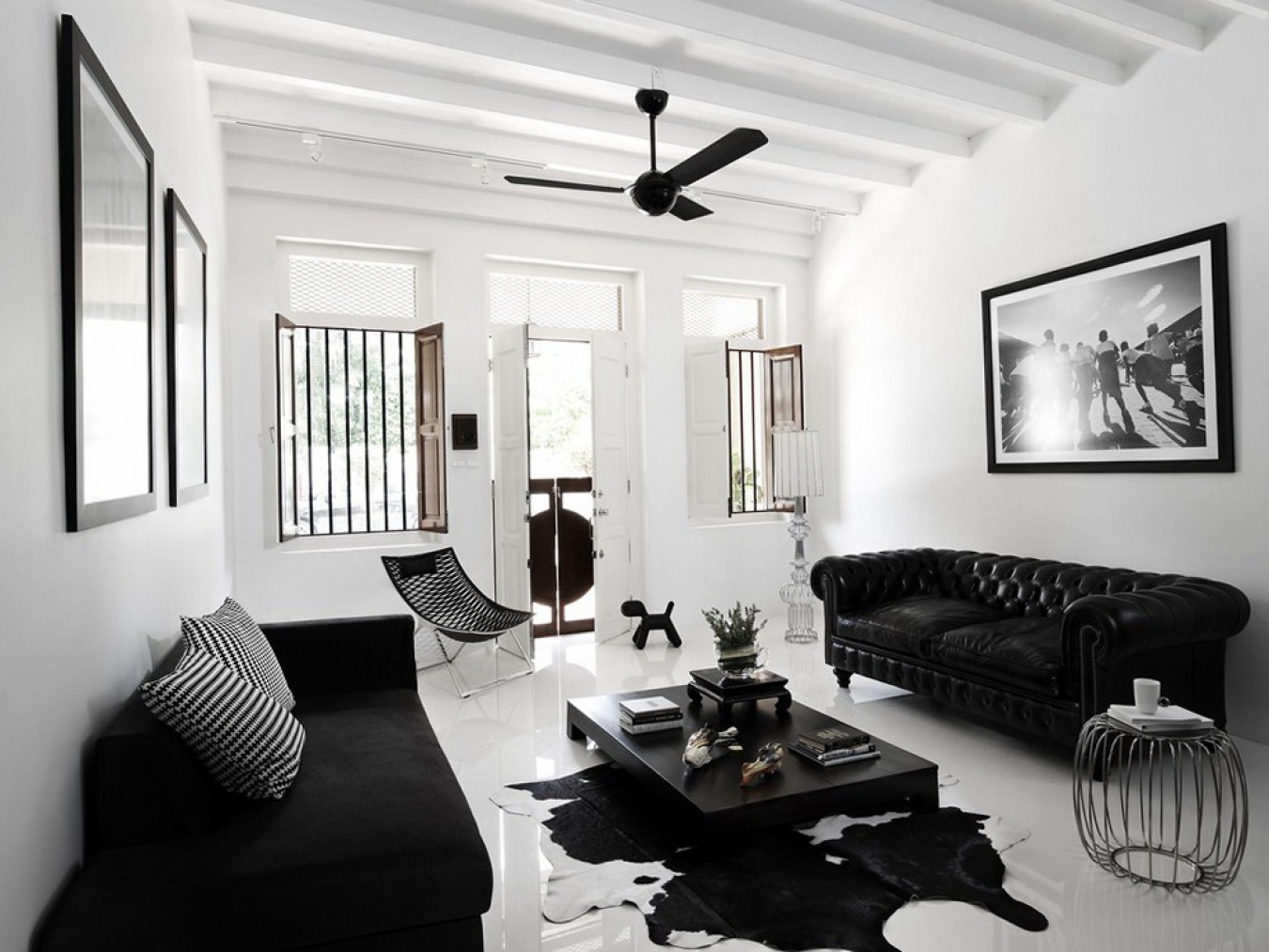 black furniture in a bright interior