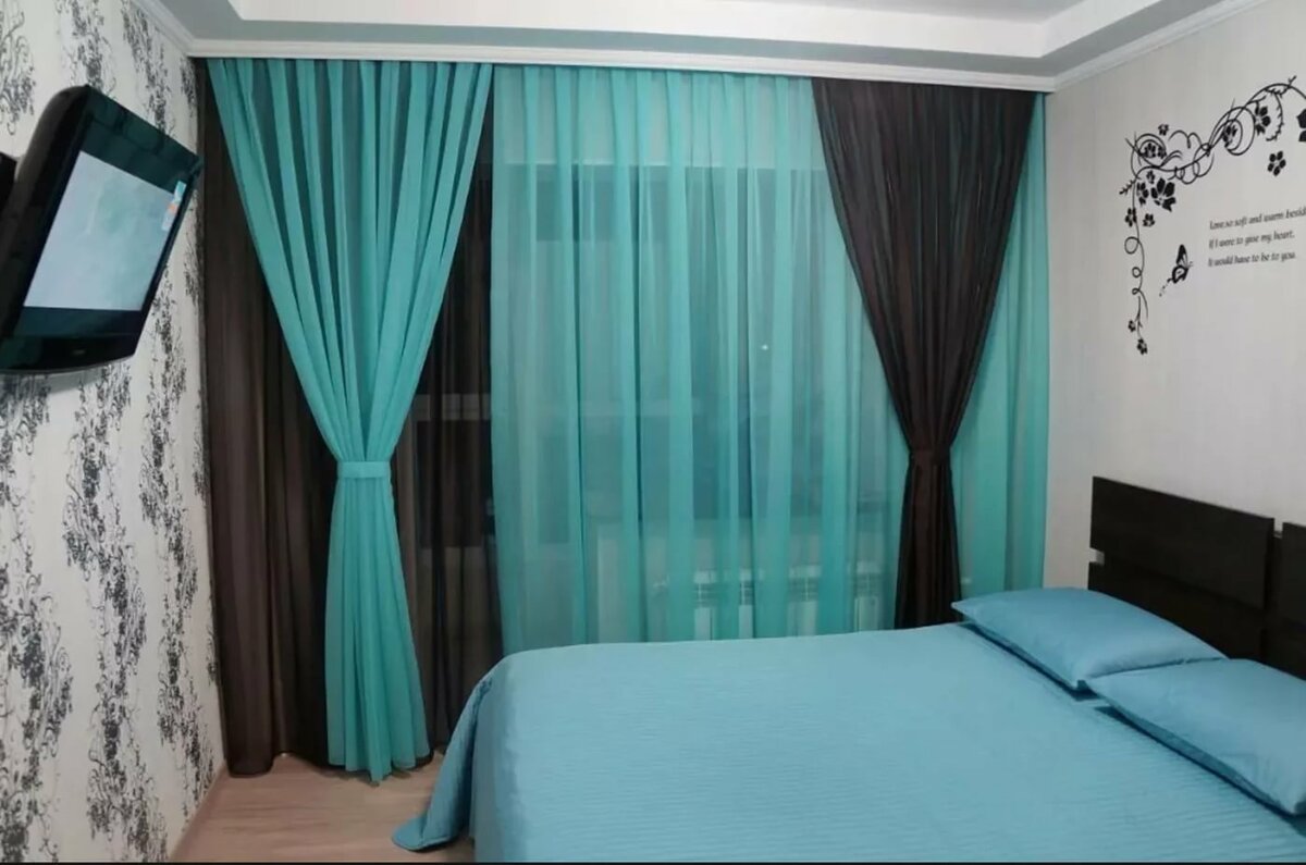 black and turquoise curtains