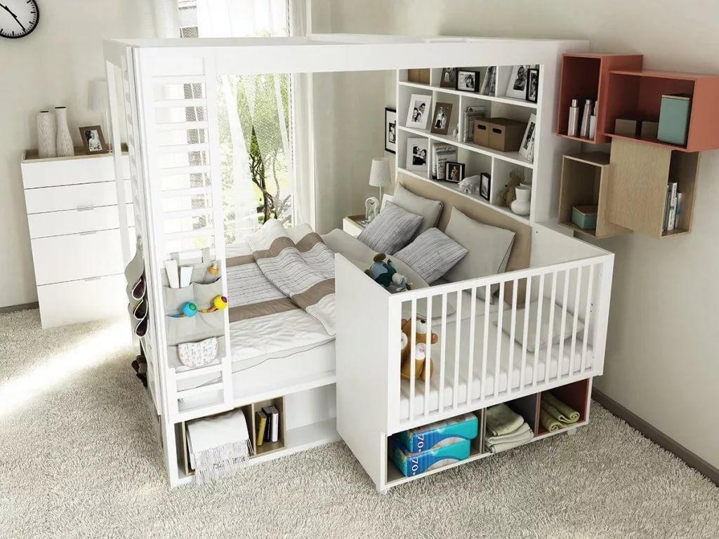 bed with storage boxes