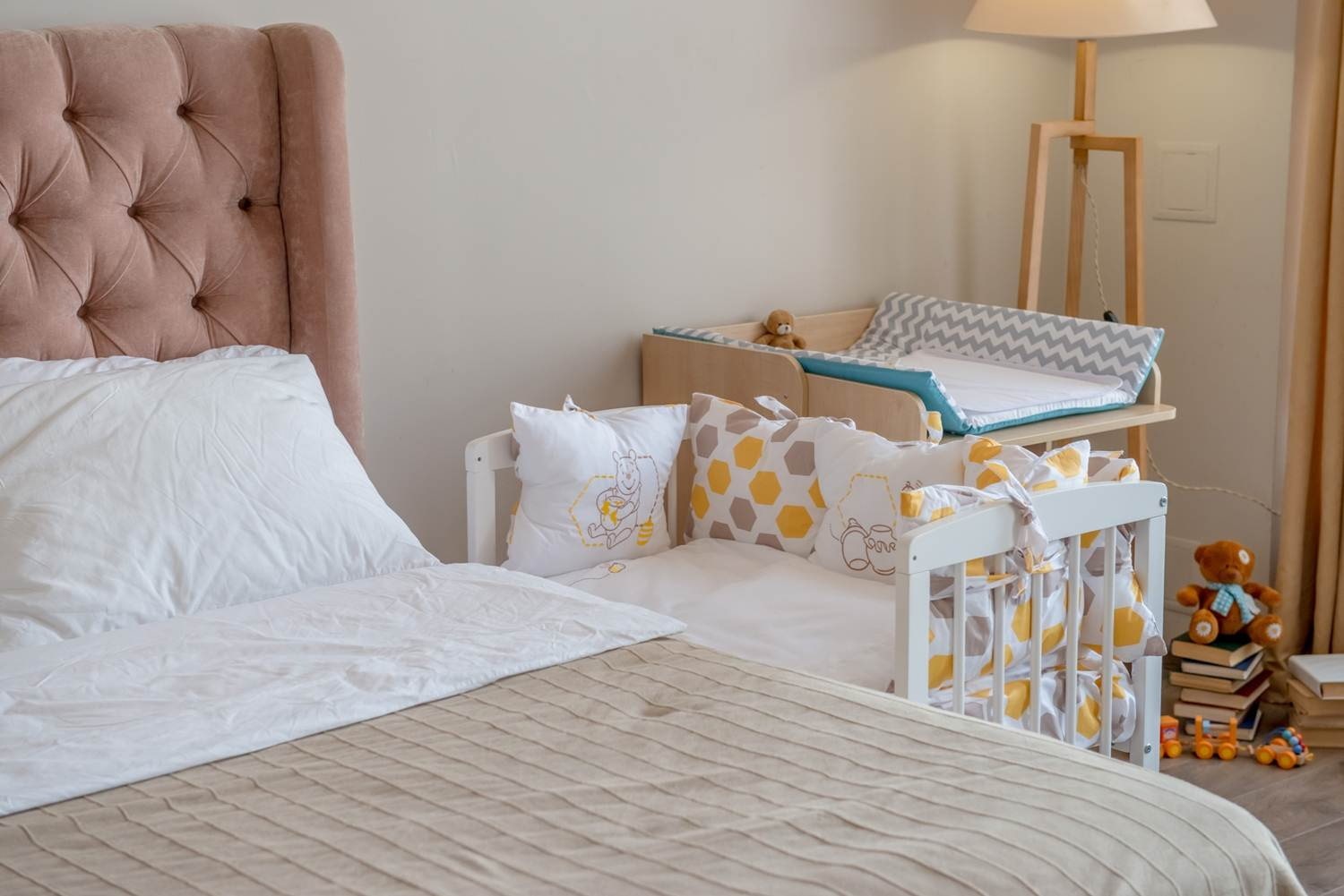 child's bed in the parents' bedroom