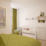 baby bed in green bedroom