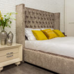 bed with headboard beige