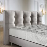 bed with headboard light gray