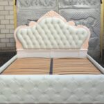 bed with headboard white curly