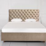 bed with headboard beige wide