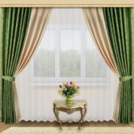 beige green two-tone curtains