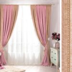 beige and pink two-tone curtains