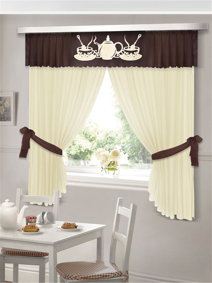 two-tone curtains in the interiors of the kitchen