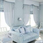 very light blue curtains