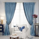 blue curtains with frill