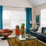 blue curtains for large window