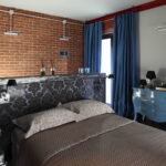 dark blue curtains in the loft bedroom