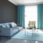 blue curtains with gray walls