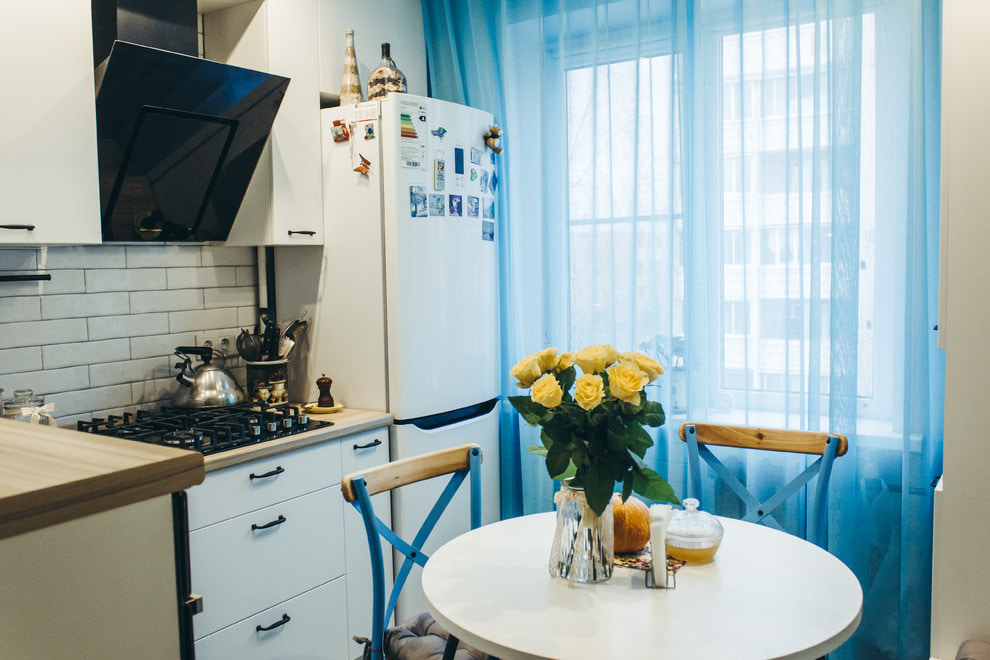 blue curtains for the kitchen