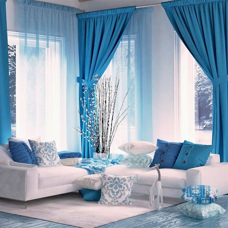 blue curtains in the living room