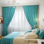 blue colorful curtains in the bedroom