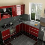 small burgundy kitchen