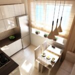 small kitchen with low lamps