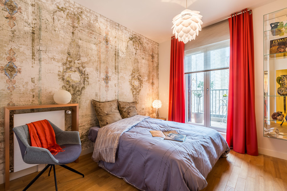 red curtains in the bedroom