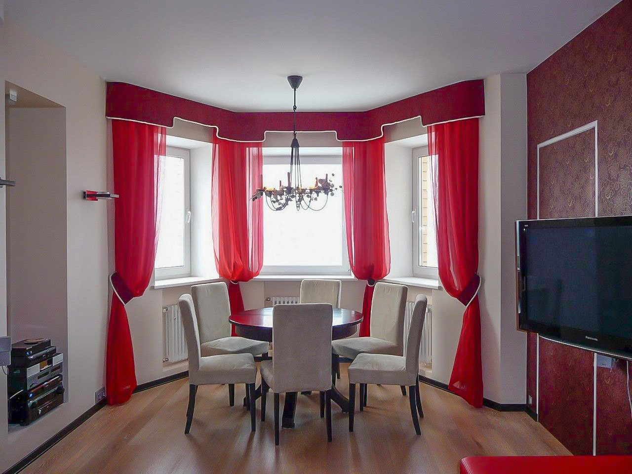 red curtains