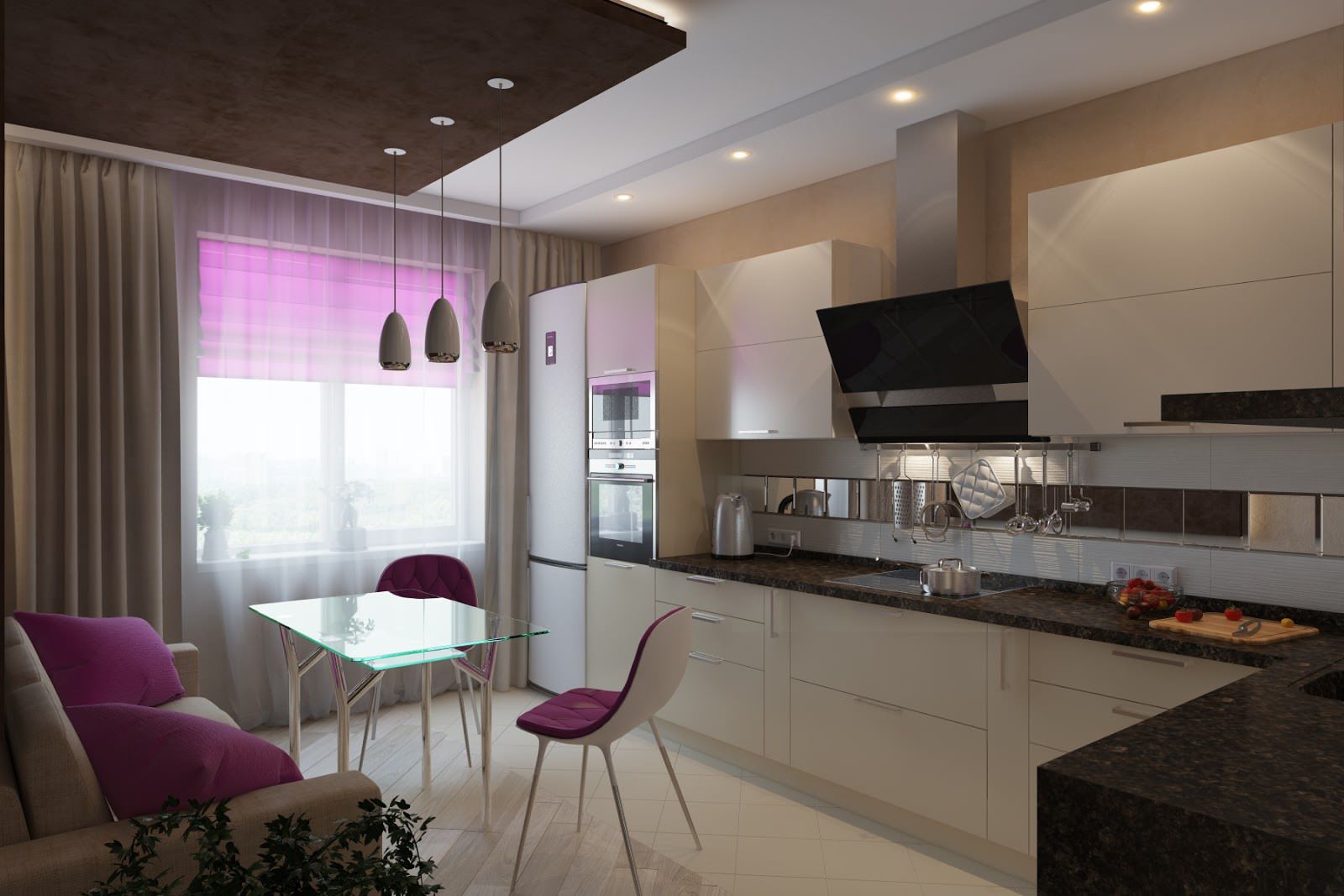 kitchen 10 sq m with sofa interior