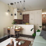 kitchen 15 square meters with a sofa photo decor