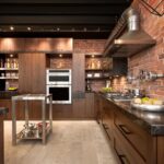 kitchen set with brick walls