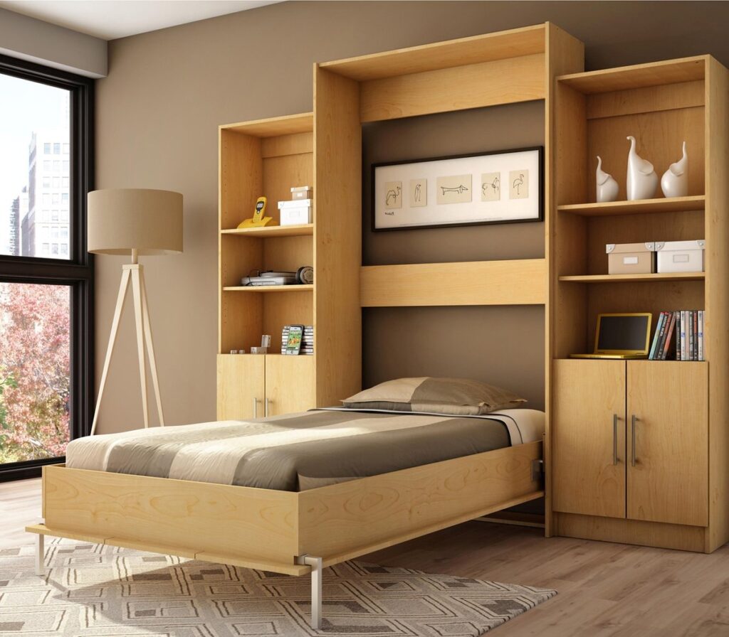 wardrobe bed in a small room