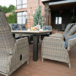 gray rattan armchairs