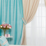 mint curtains with beige