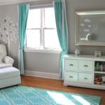 children's room with mint curtains