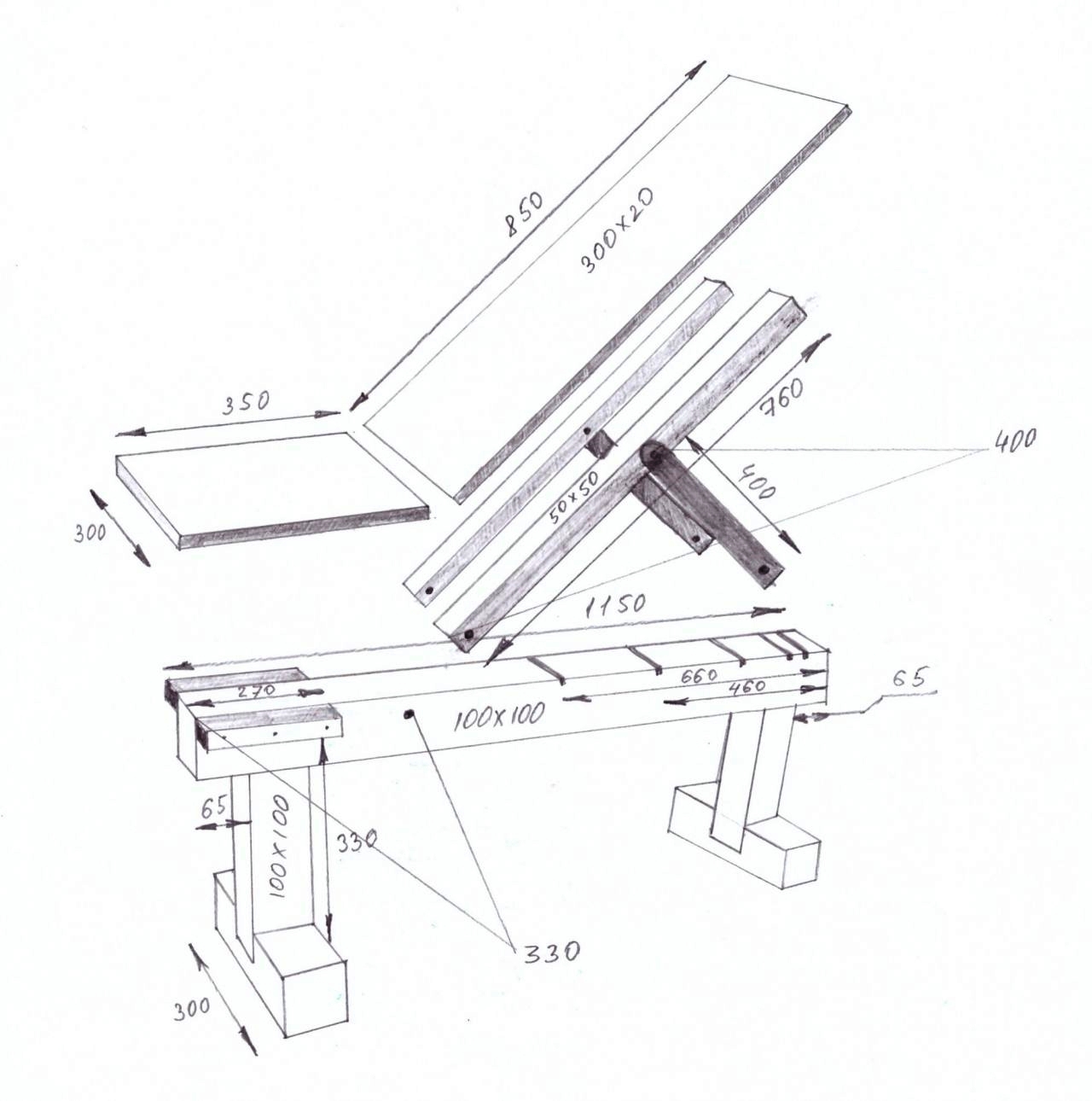 dessin de banc incliné