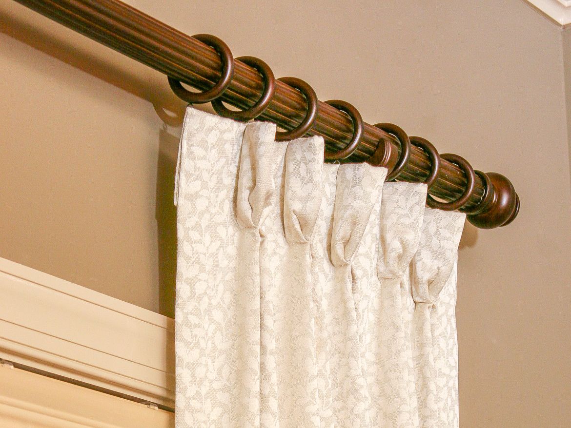 wall-mounted curtain rods made of wood