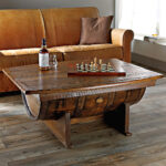 wooden table with barrel