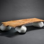 table made of wood on stones