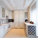 neoclassical kitchen set in a long kitchen