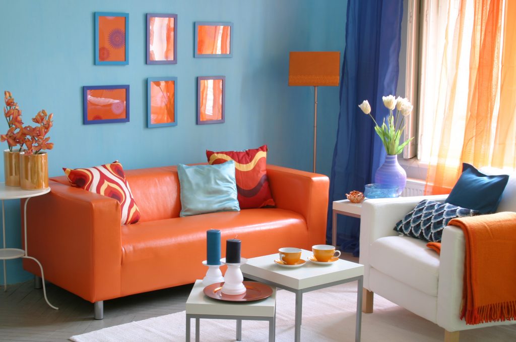 orange curtains with blue