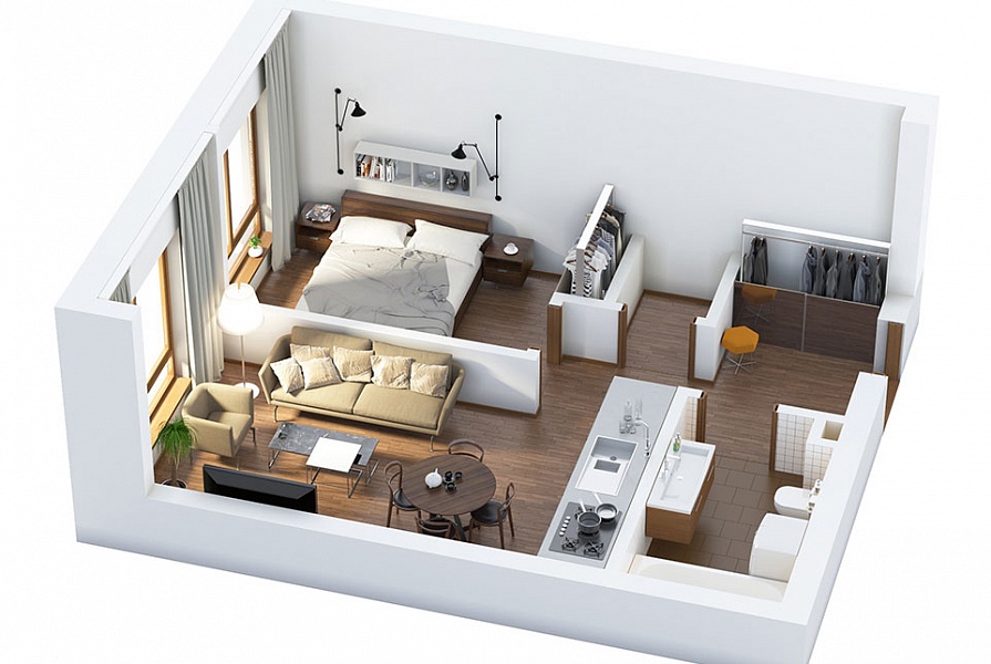 layout of a one-room apartment