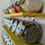 spice shelf with round jars