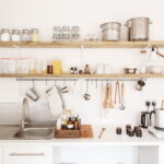 shelves in the kitchen