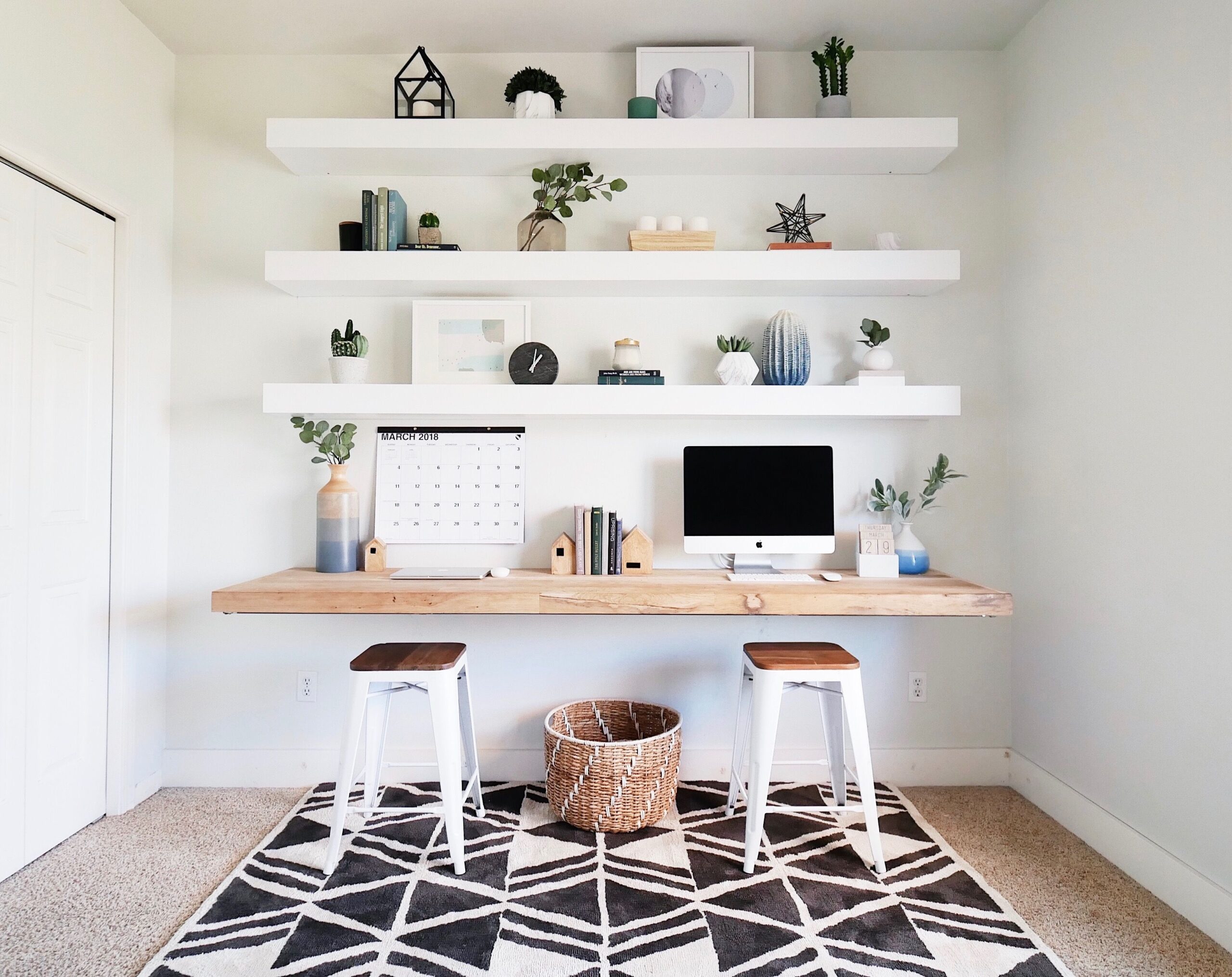 wall shelves above the table