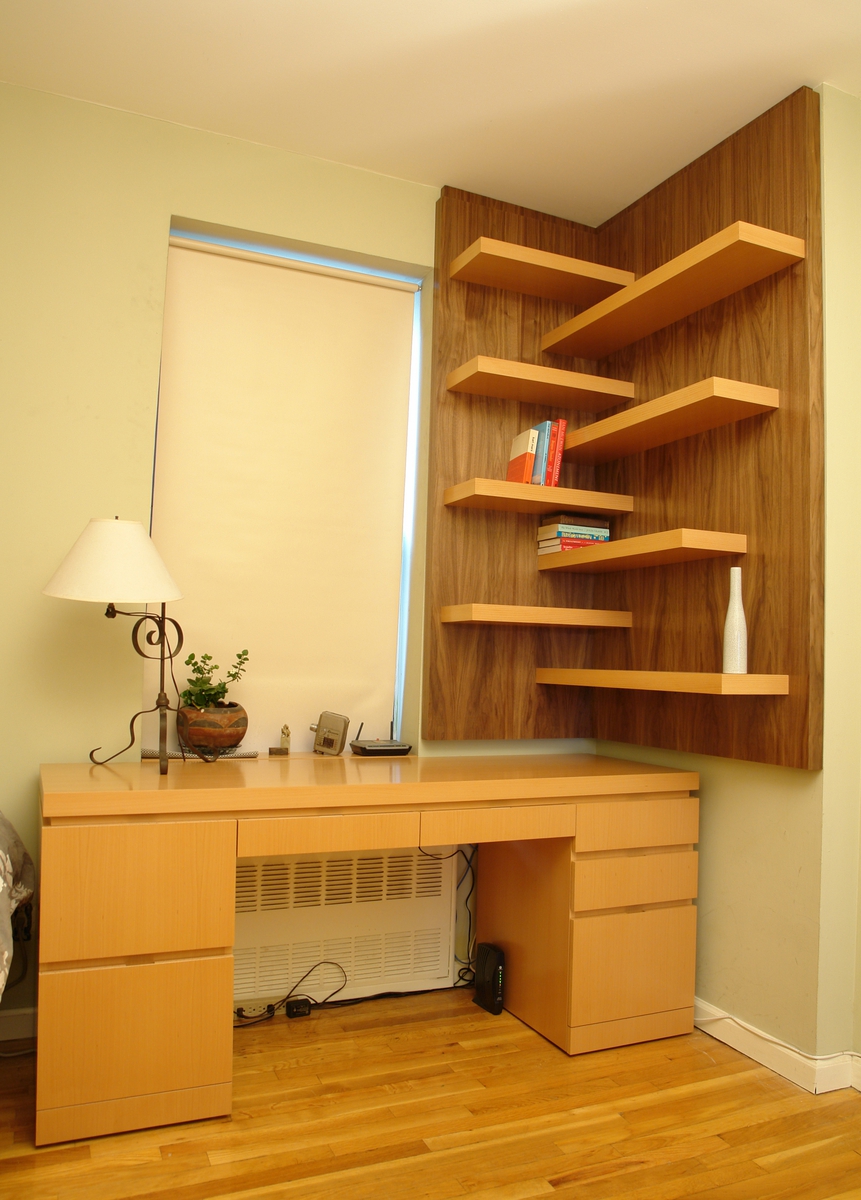 corner shelves above the table