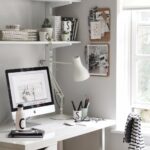 shelves above the computer desk